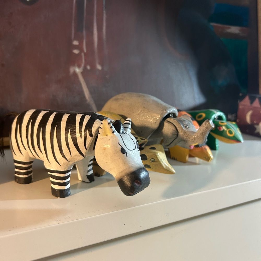 5 Handmade Oaxacan Wood Folk Art Bobble Heads Reptile Elephant Zebra - Picture 3 of 15